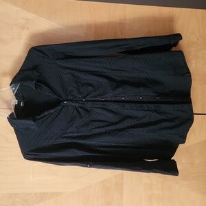 Women's Max button down long sleeve shirt size large dark blue with whit…